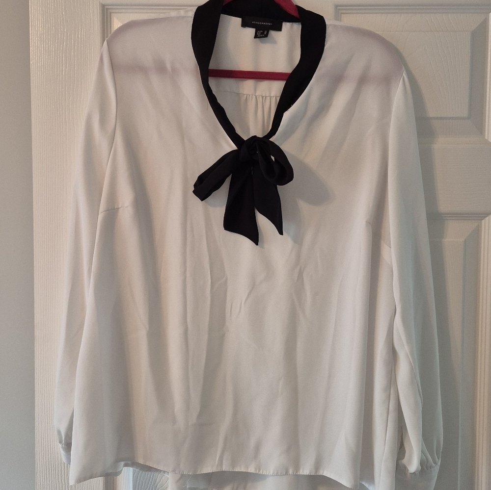 Women's White Blouse With Black Bow Neckline